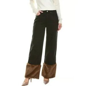 WeWoreWhat Black Faux Fur Straight Leg Jeans